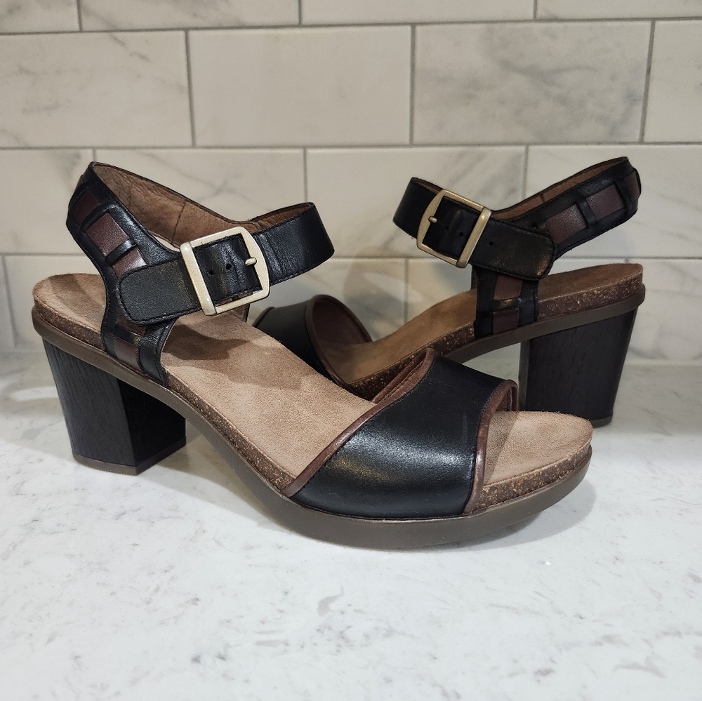 Dansko Debby Leather Heeled Sandal Black Size 10.5 EU 41